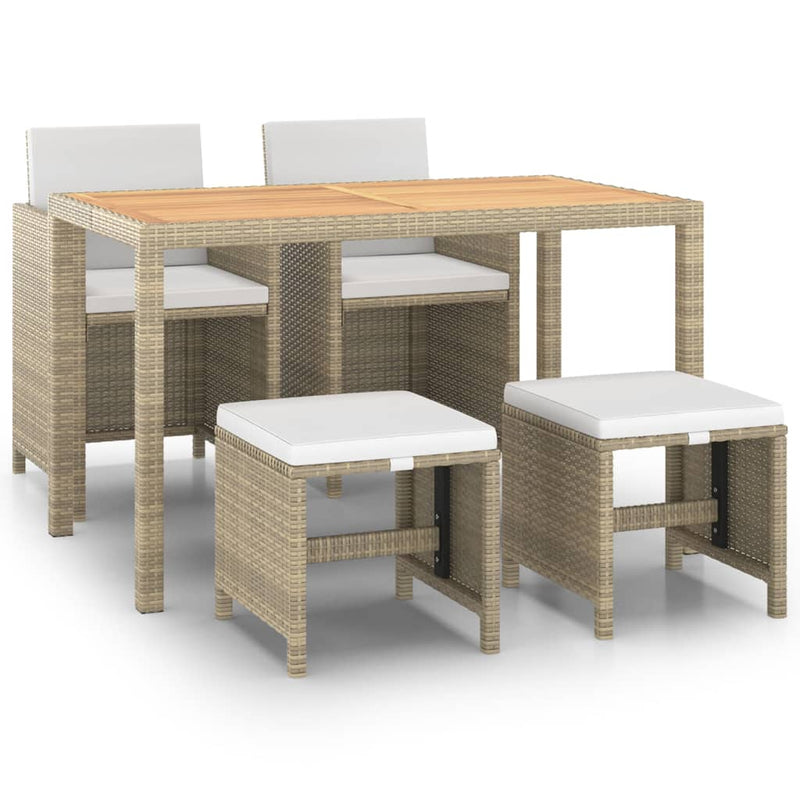 vidaXL 3 Piece Garden Dining Set with Cushions Poly Rattan Beige