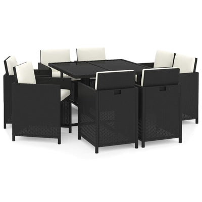 vidaXL 5 Piece Garden Dining Set with Cushions Poly Rattan Black
