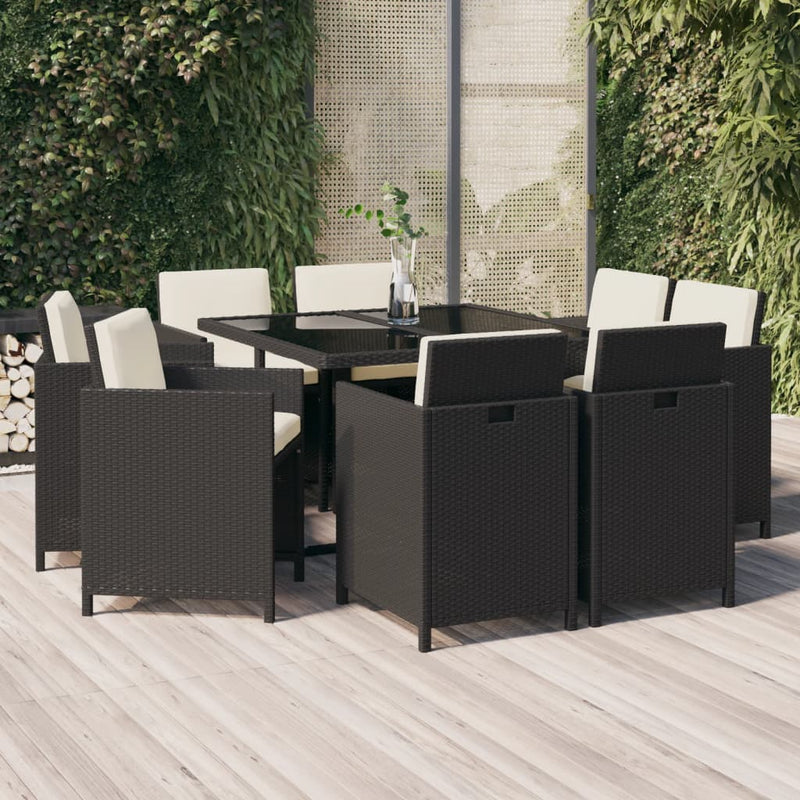 vidaXL 5 Piece Garden Dining Set with Cushions Poly Rattan Black