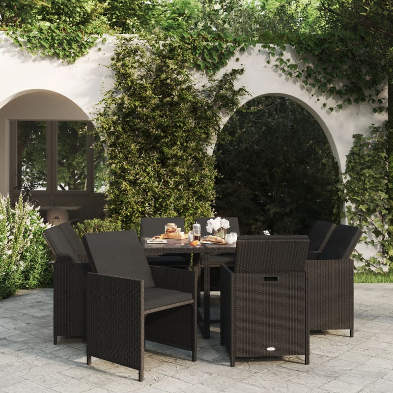 vidaXL 5 Piece Garden Dining Set with Cushions Poly Rattan Black