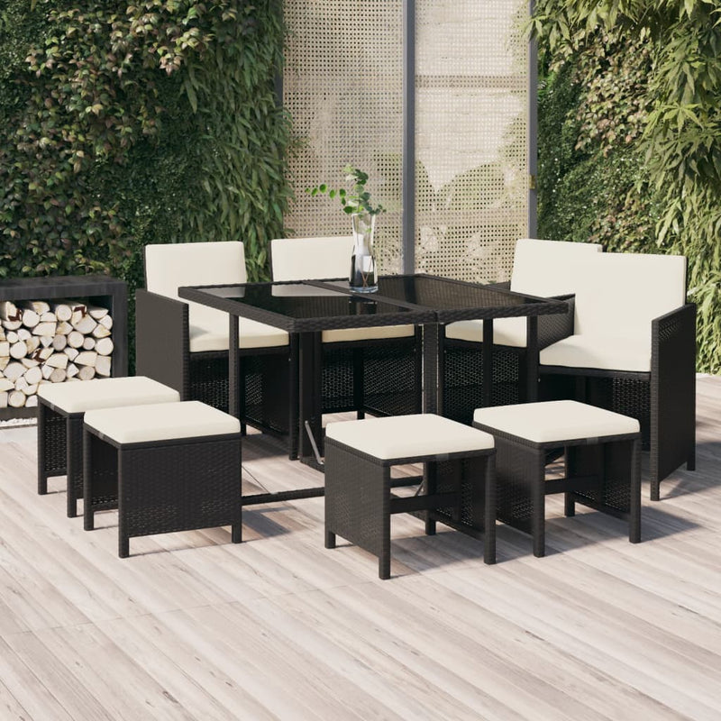 vidaXL 9 Piece Garden Dining Set with Cushions Poly Rattan Grey