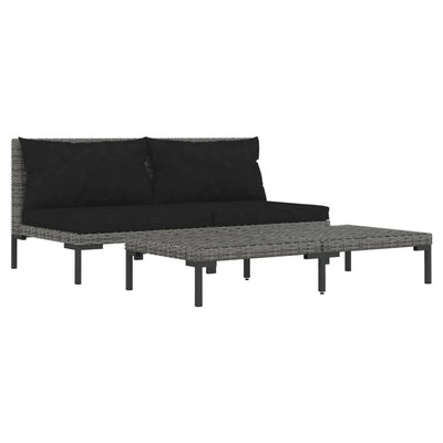 vidaXL 3 Piece Garden Lounge Set Dark Grey Half Round Poly Rattan