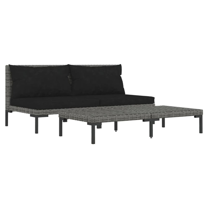 vidaXL 3 Piece Garden Lounge Set Dark Grey Half Round Poly Rattan