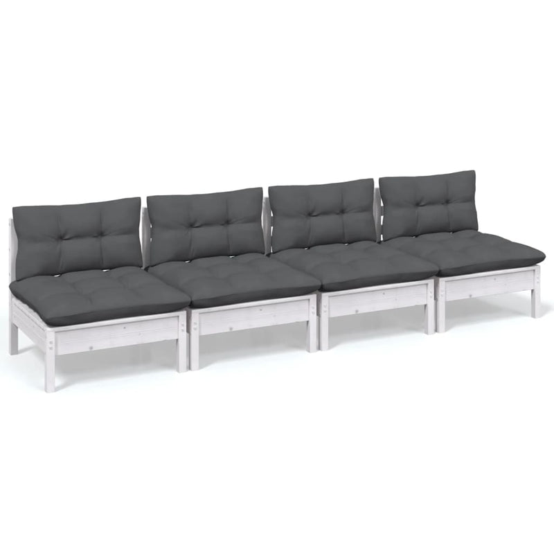 vidaXL 4-Seater Garden Sofa with Anthracite Cushions Solid Pinewood
