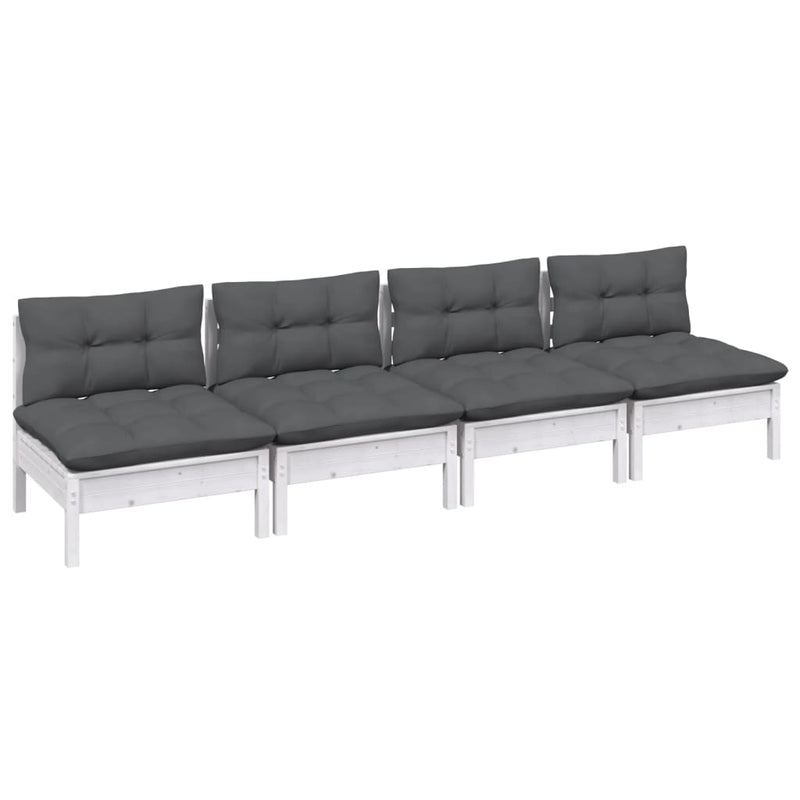 vidaXL 4-Seater Garden Sofa with Anthracite Cushions Solid Pinewood