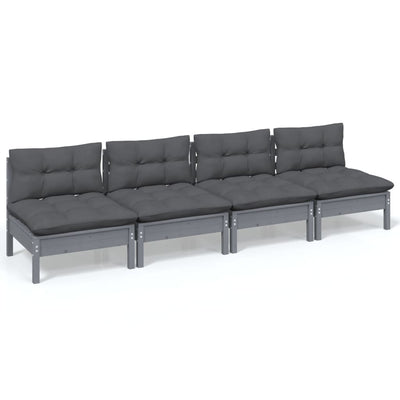 vidaXL 4-Seater Garden Sofa with Anthracite Cushions Solid Pinewood