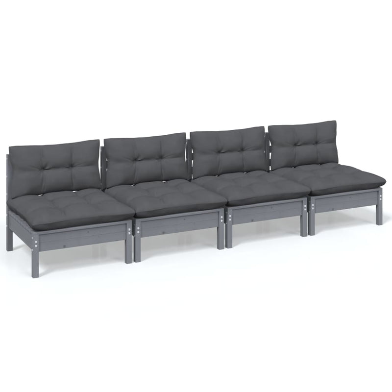 vidaXL 4-Seater Garden Sofa with Anthracite Cushions Solid Pinewood