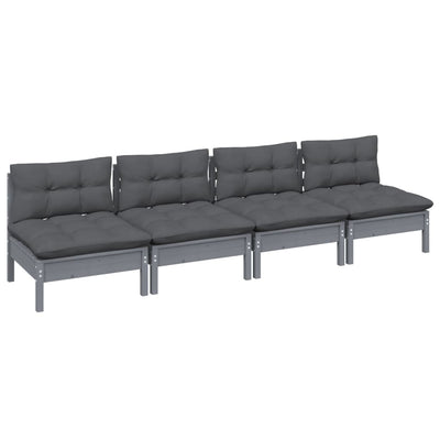 vidaXL 4-Seater Garden Sofa with Anthracite Cushions Solid Pinewood
