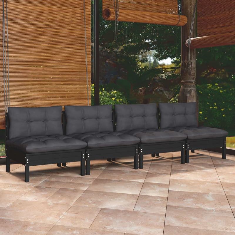 vidaXL 4-Seater Garden Sofa with Anthracite Cushions Solid Pinewood