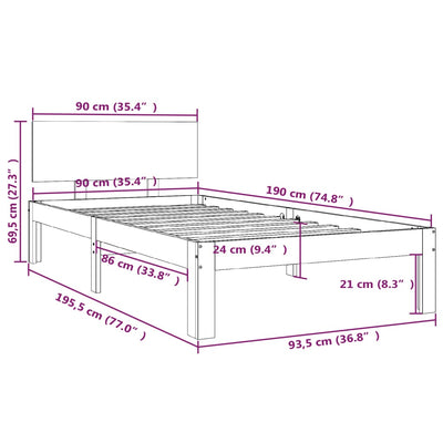 vidaXL Bed Frame without Mattress White 90x190 cm