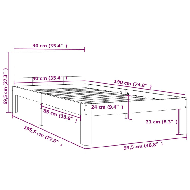 vidaXL Bed Frame without Mattress White 90x190 cm