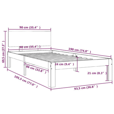 vidaXL Bed Frame without Mattress White 90x190 cm