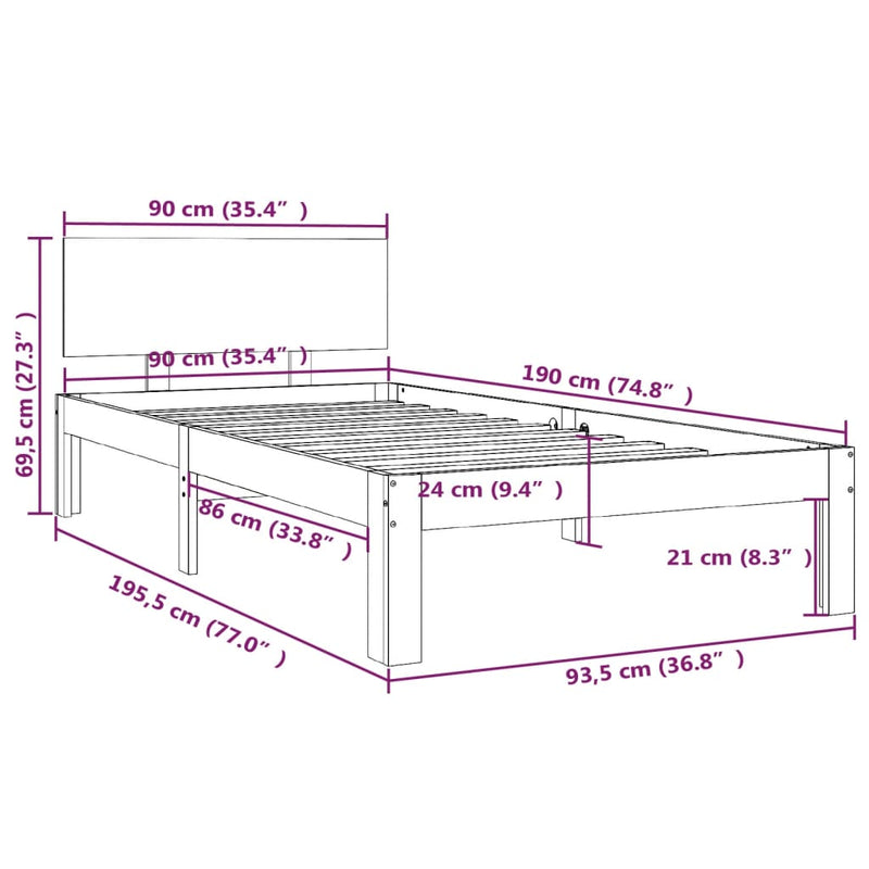 vidaXL Bed Frame without Mattress White 90x190 cm