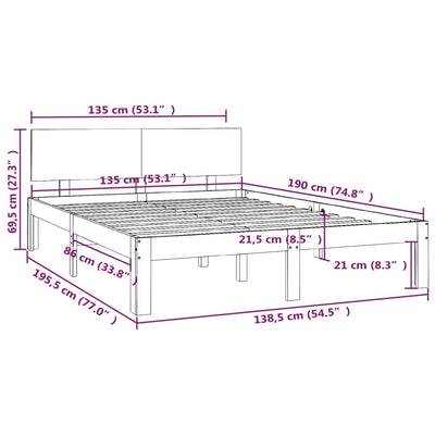 vidaXL Bed Frame without Mattress White 135x190 cm