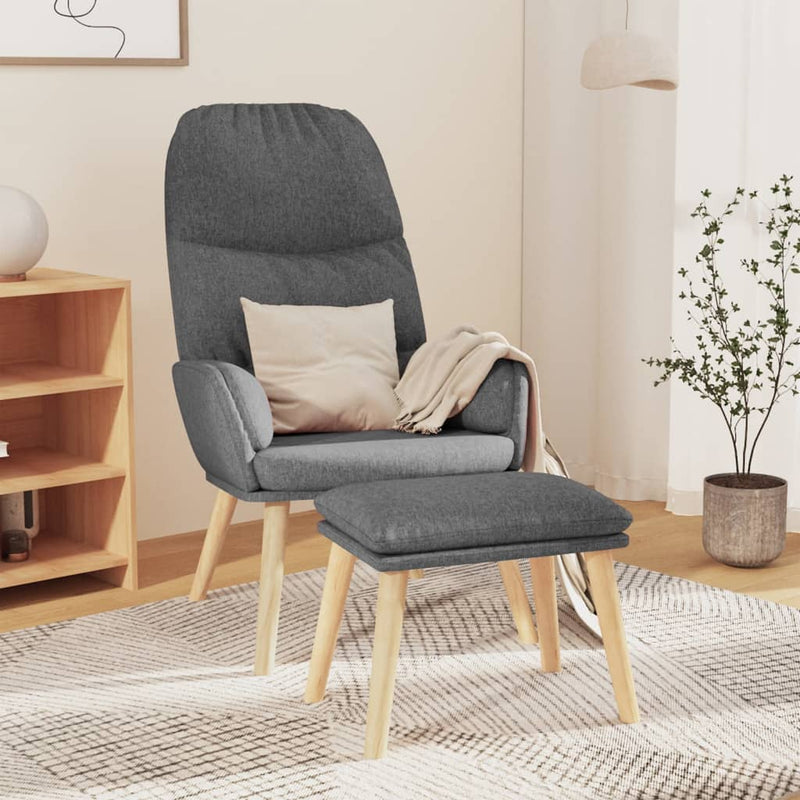 vidaXL Relaxing Chair with a Stool Light Grey Fabric