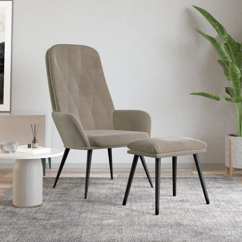 vidaXL Relaxing Chair with Footstool Light Grey Velvet