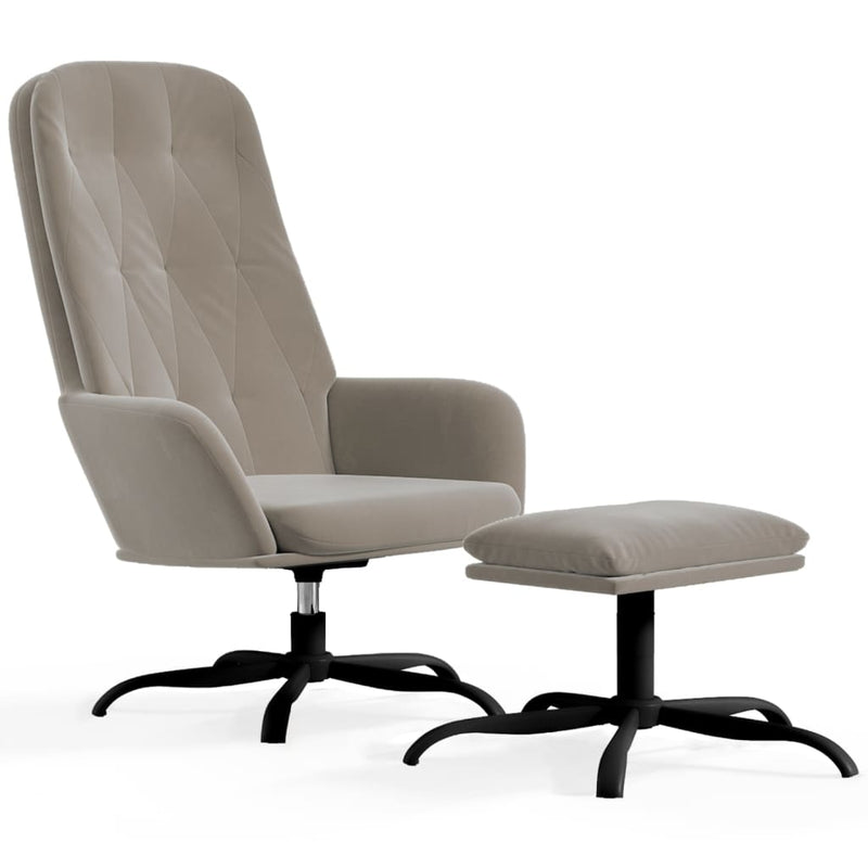 vidaXL Relaxing Chair with Footstool Light Grey Velvet