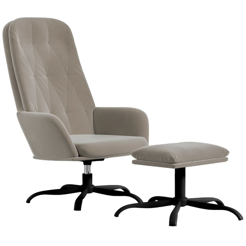 vidaXL Relaxing Chair with Footstool Light Grey Velvet