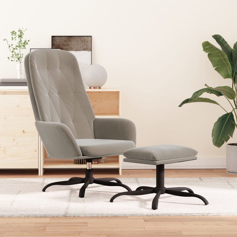 vidaXL Relaxing Chair with Footstool Light Grey Velvet