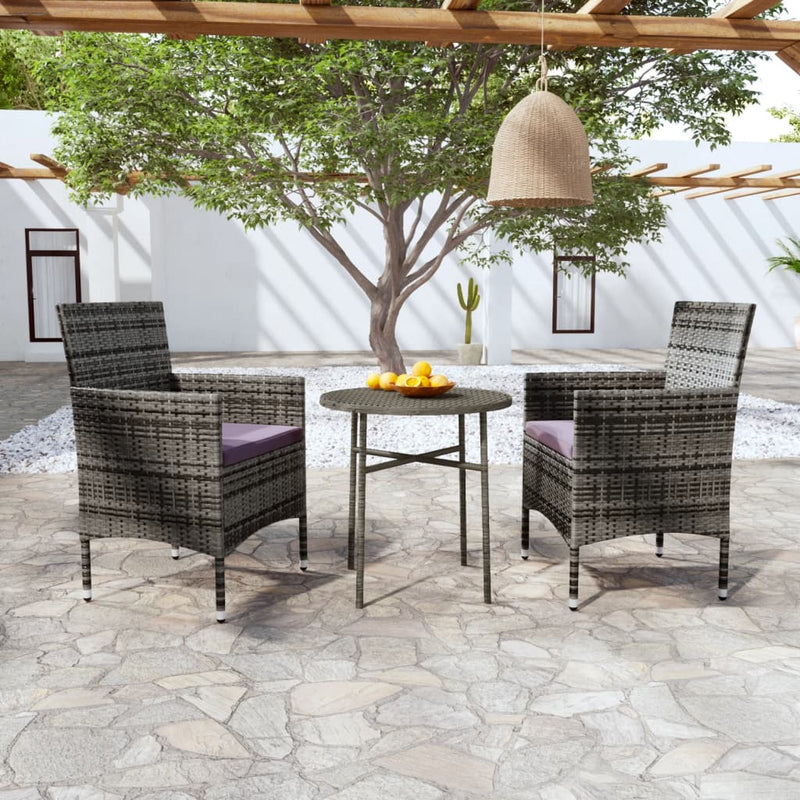 vidaXL 3 Piece Garden Dining Set Poly Rattan Brown
