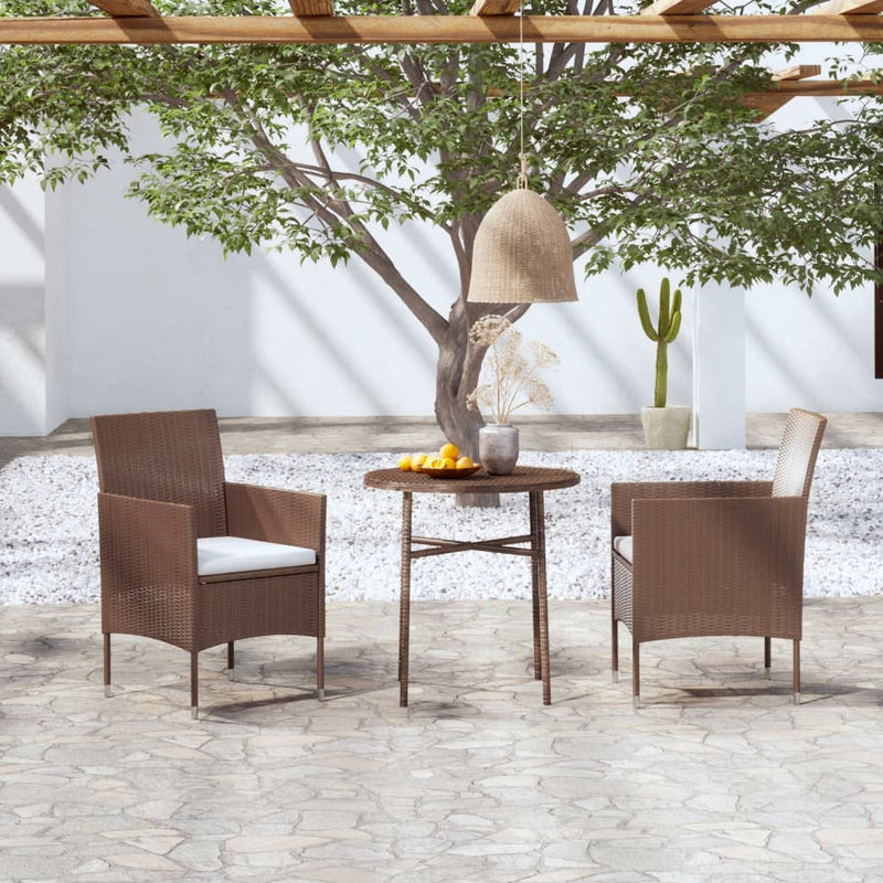 vidaXL 3 Piece Garden Dining Set Poly Rattan Brown