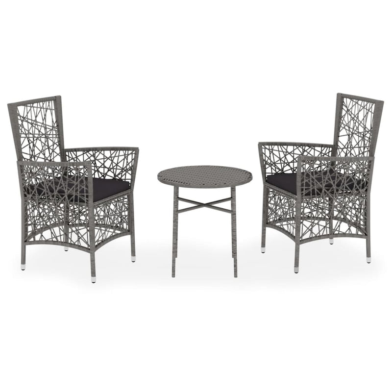 vidaXL 3 Piece Garden Dining Set Poly Rattan Grey