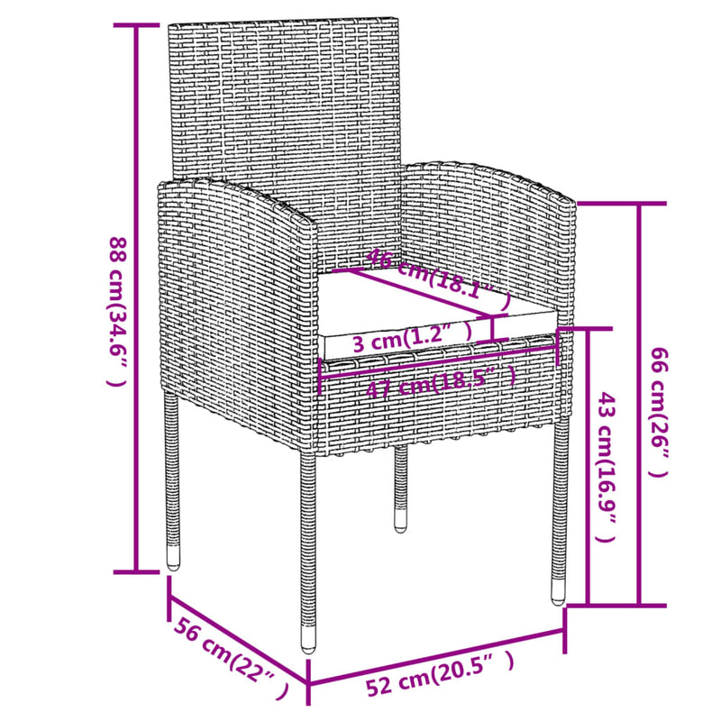 vidaXL 3 Piece Garden Dining Set Poly Rattan Anthracite