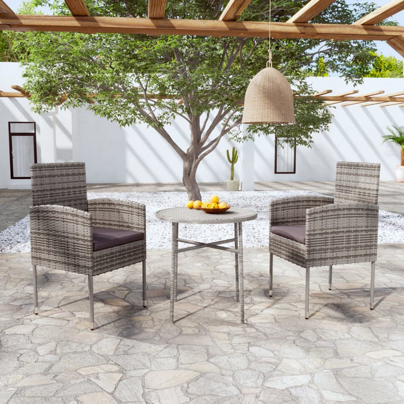 vidaXL 3 Piece Garden Dining Set Poly Rattan Anthracite
