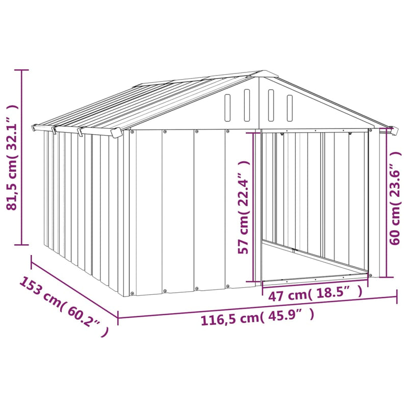 vidaXL Dog House Anthracite 116.5x103x81.5 cm Galvanised Steel