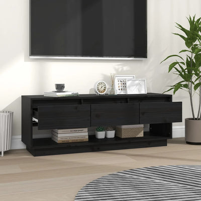 vidaXL TV Cabinet Black 110.5x34x40 cm Solid Wood Pine