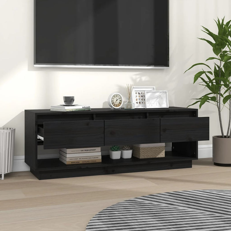 vidaXL TV Cabinet Black 110.5x34x40 cm Solid Wood Pine