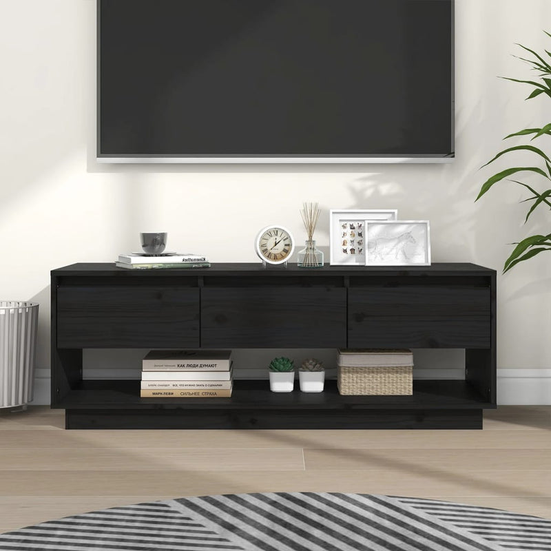 vidaXL TV Cabinet Black 110.5x34x40 cm Solid Wood Pine
