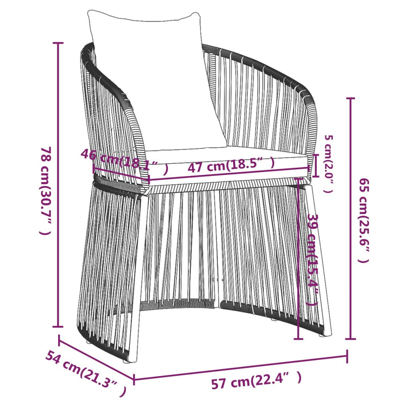 vidaXL 3 Piece Garden Dining Set with Cushions Black