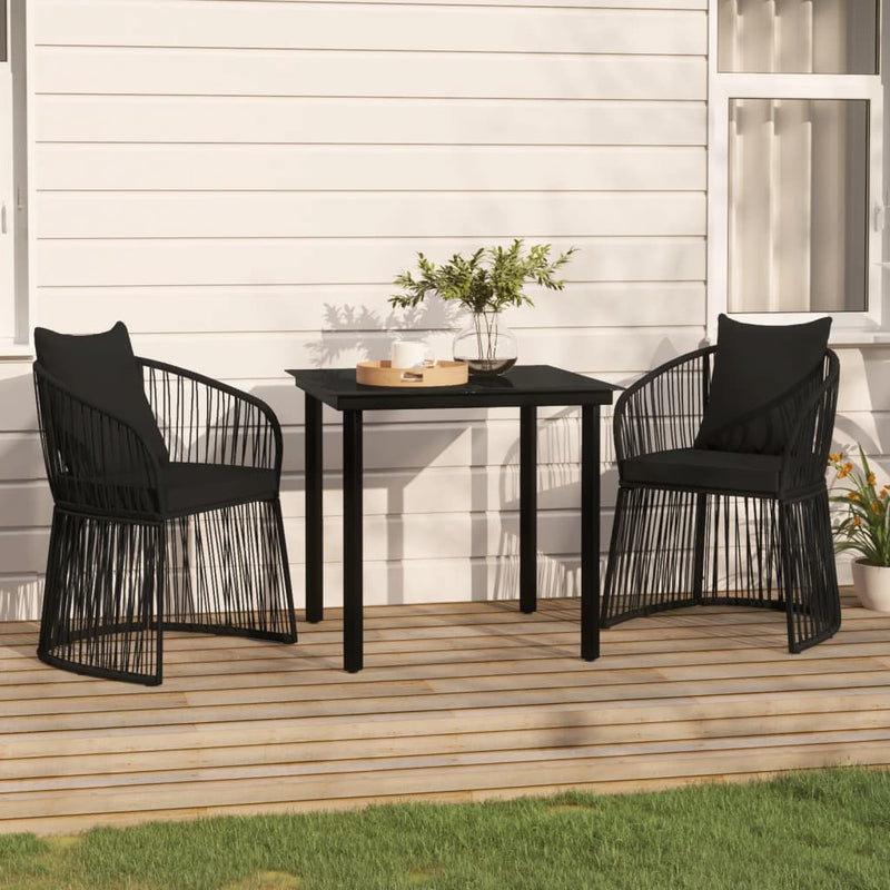 vidaXL 3 Piece Garden Dining Set with Cushions Black