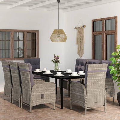 vidaXL 7 Piece Garden Dining Set with Cushions Black