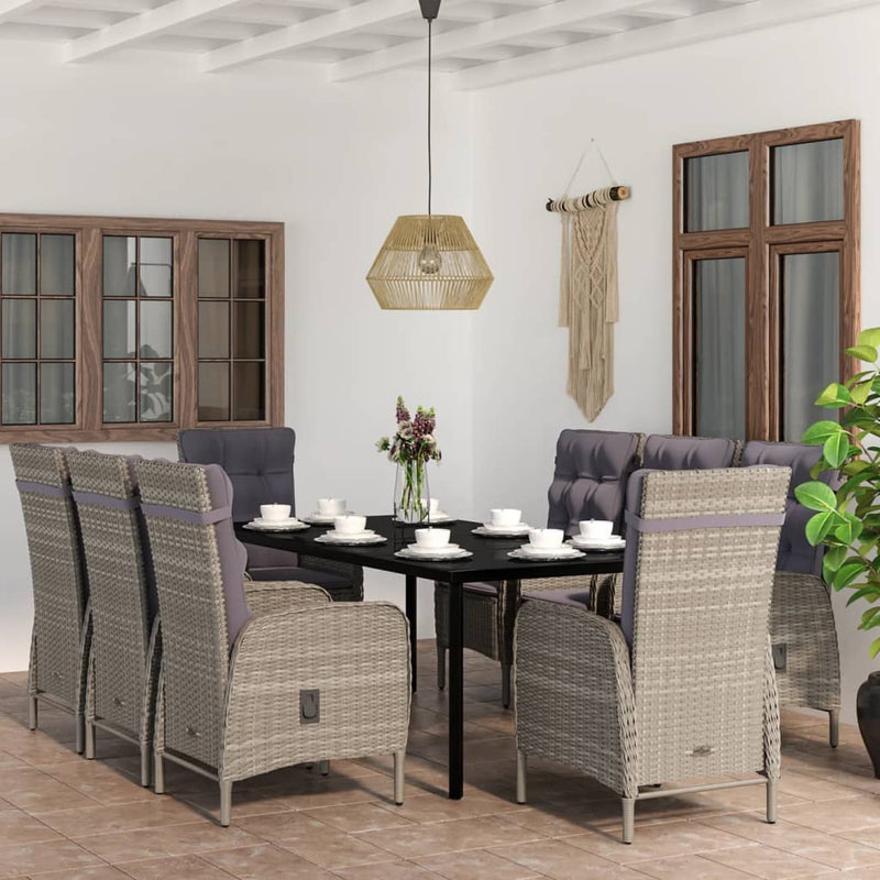 vidaXL 7 Piece Garden Dining Set with Cushions Black