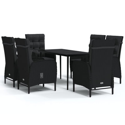 vidaXL 7 Piece Garden Dining Set with Cushions Black