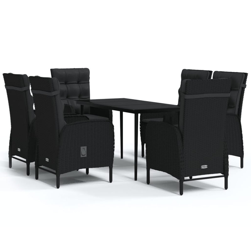 vidaXL 7 Piece Garden Dining Set with Cushions Black