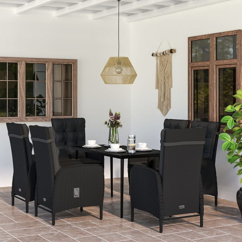 vidaXL 7 Piece Garden Dining Set with Cushions Black