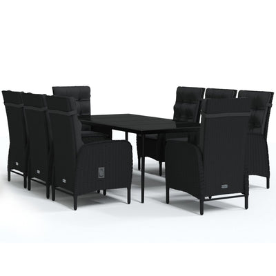 vidaXL 7 Piece Garden Dining Set with Cushions Black