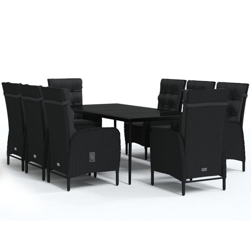 vidaXL 7 Piece Garden Dining Set with Cushions Black