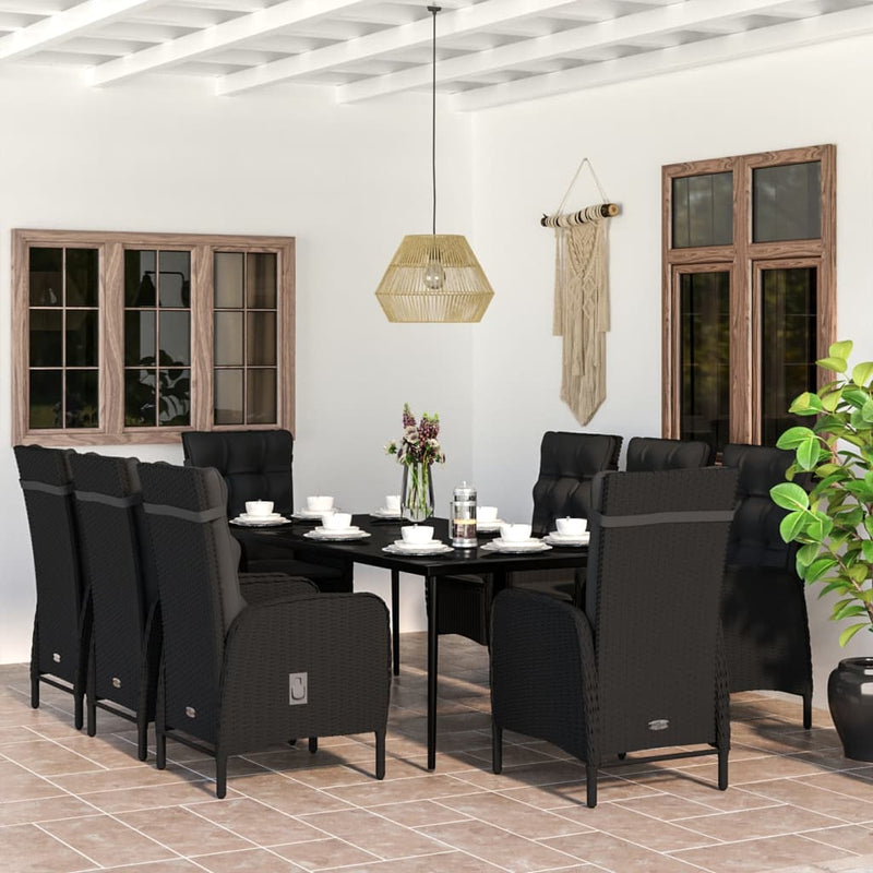 vidaXL 7 Piece Garden Dining Set with Cushions Black