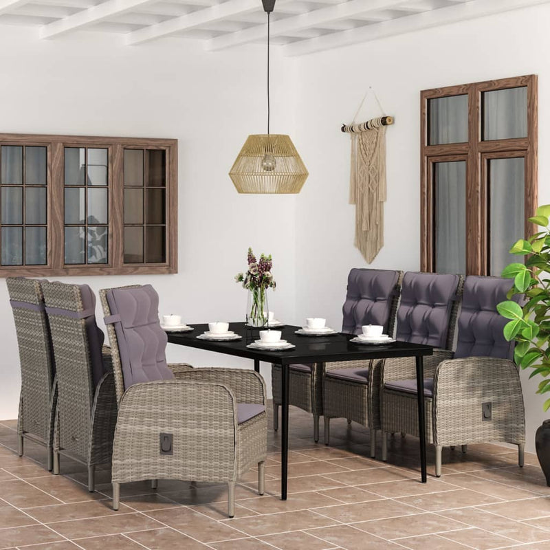 vidaXL 7 Piece Garden Dining Set with Cushions Black