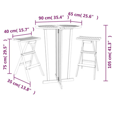 vidaXL 3 Piece Folding Bar Set Solid Wood Teak