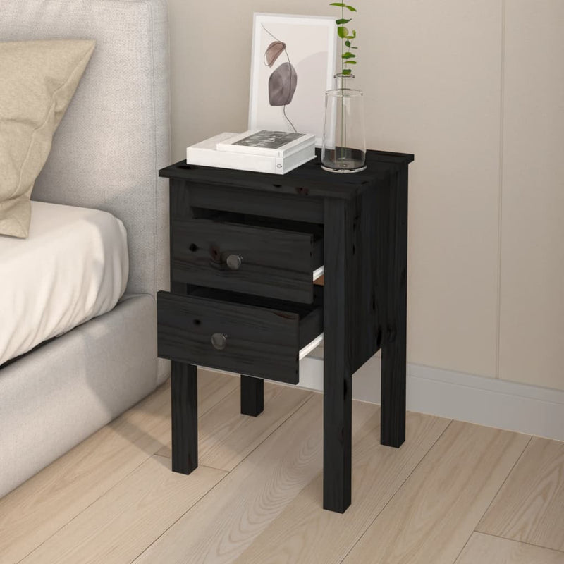 vidaXL Bedside Cabinet Black 40x35x61.5 cm Solid Wood Pine