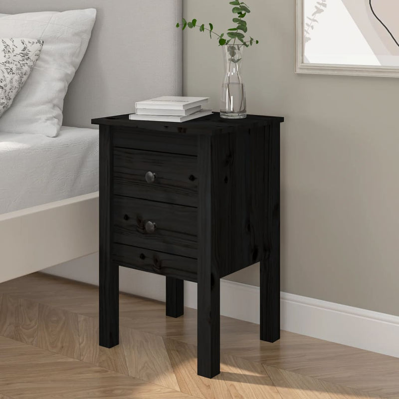 vidaXL Bedside Cabinet Black 40x35x61.5 cm Solid Wood Pine