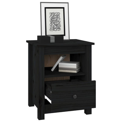 vidaXL Bedside Cabinet Black 40x35x49 cm Solid Wood Pine