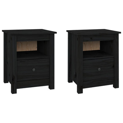 vidaXL Bedside Cabinets 2 pcs Black 40x35x49 cm Solid Wood Pine