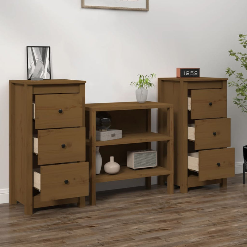 vidaXL Sideboards 2 pcs Black 40x35x80 cm Solid Wood Pine