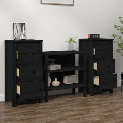 vidaXL Sideboards 2 pcs Black 40x35x80 cm Solid Wood Pine